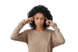 mix raced woman with headache